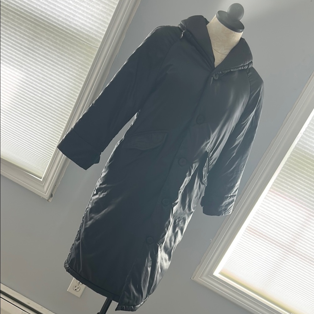 Black Italian Made Hooded Puffer Coat with Water-Resistant Fabric